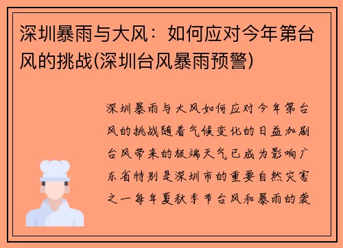 深圳暴雨与大风：如何应对今年第台风的挑战(深圳台风暴雨预警)